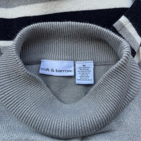 Vintage 70s Croft & Barrow Striped Mock Neck Knit Top Short Sleeve Sweater - Picture 4 of 10